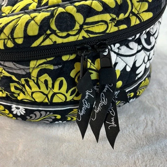 Vera Bradley Baroque Round Cosmetic Bag Travel Case Black Yellow - Picture 4 of 15